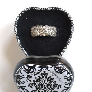 Brighton Heart Rings Interlocking Pair 2 w/ Box Friendship Silver Tone Crystals